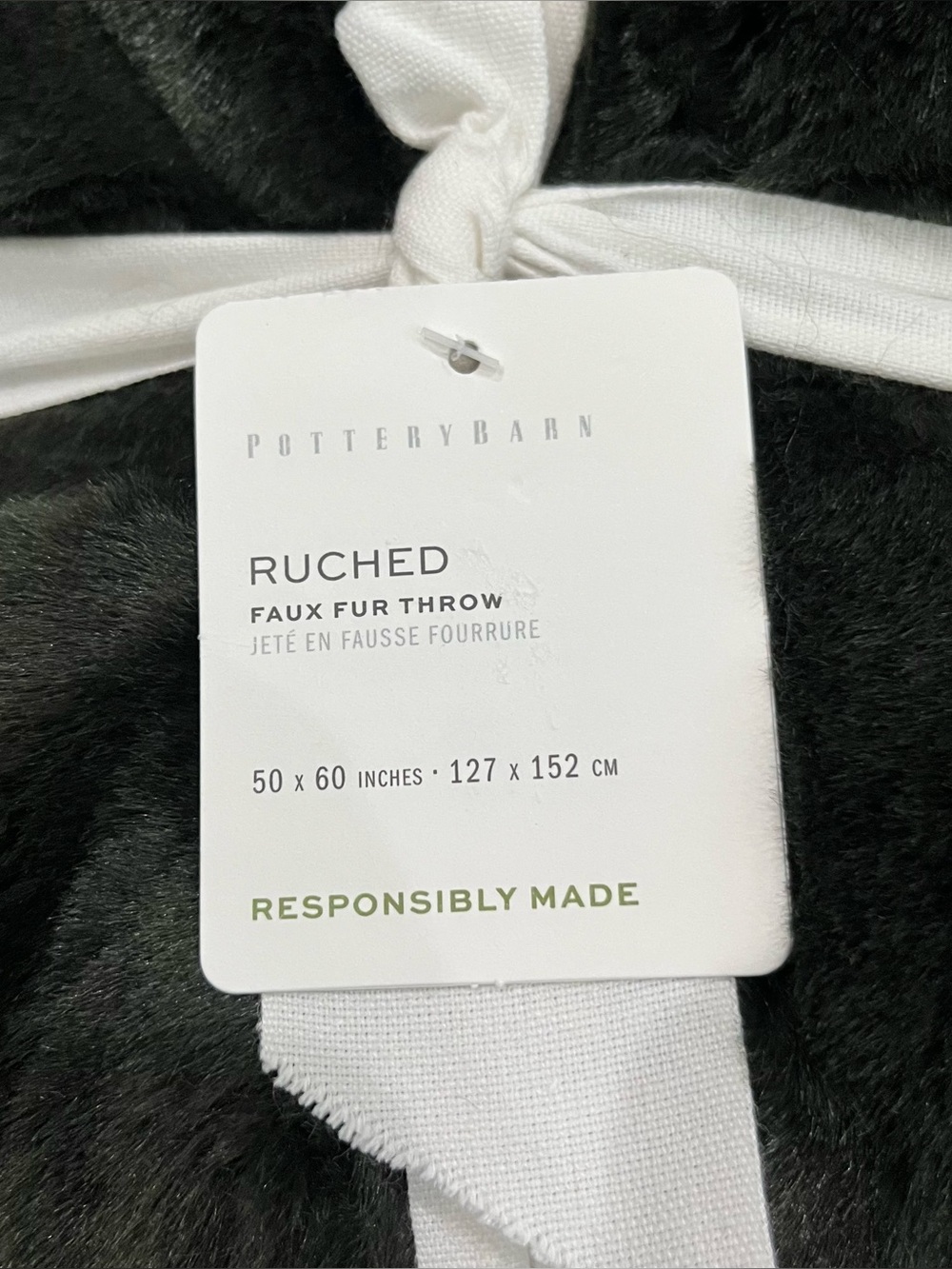 Pottery Barn Ruched Faux Fur Throw Blanket Sycamore Green 50x60 NWT Luxury - Picture 5 of 9